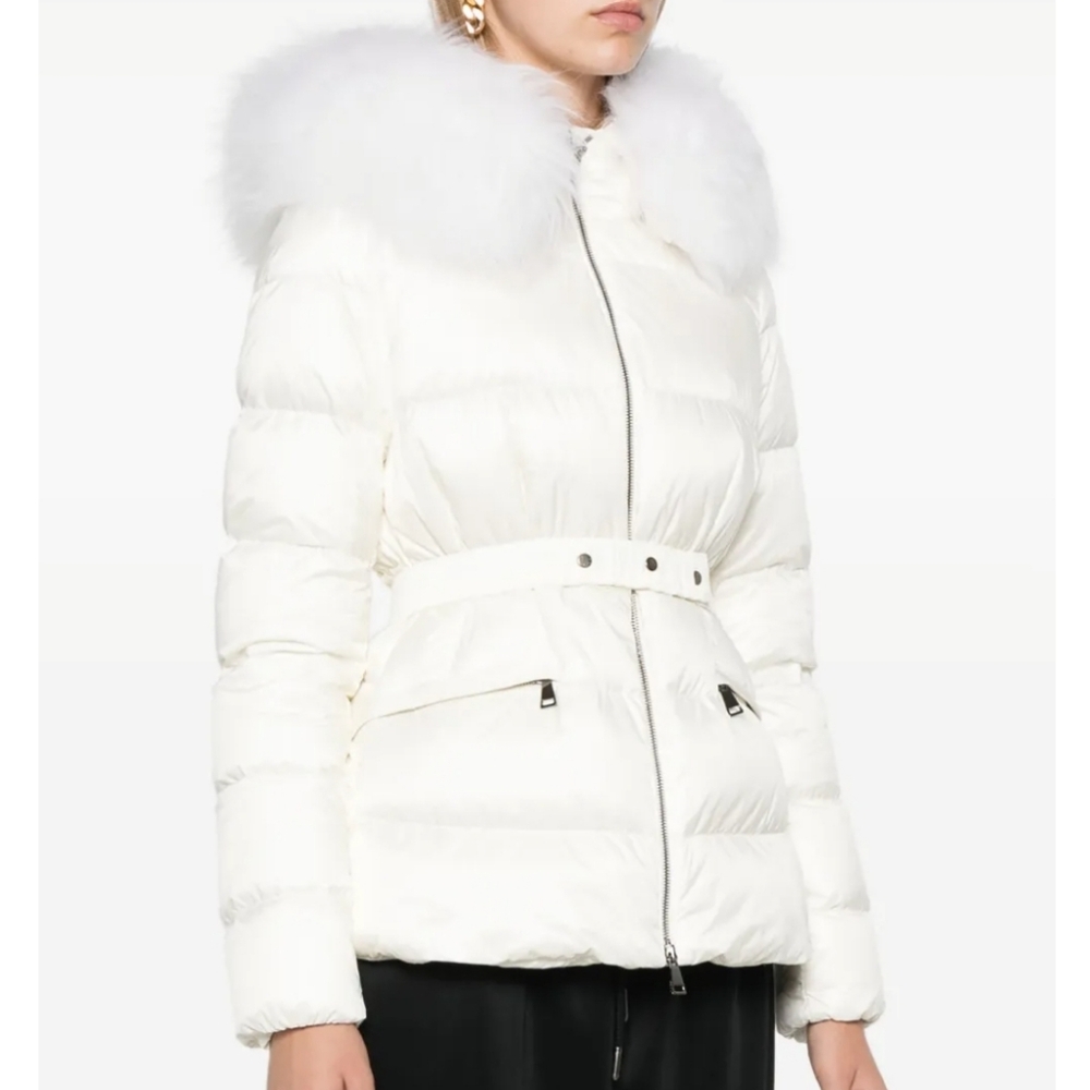 Moncler Women's White Fox Fur-Trimmed Puffer Jacket, Size 3